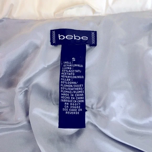 EUC Y2K Bebe crisp white fitted down puffer jacket with silver lining. - Picture 10 of 15